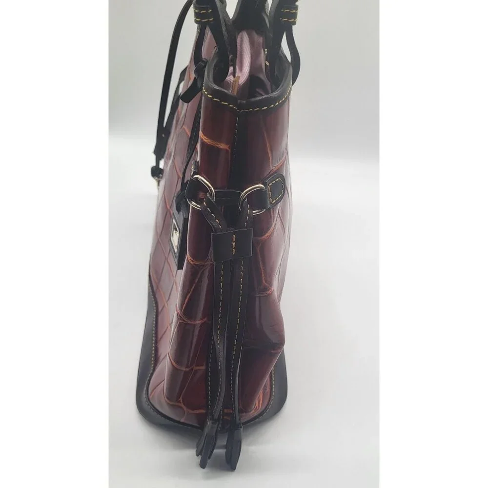 Dooney & Bourke Croco Embossed Leather Double Strap Tassel Bag Cognac - Picture 15 of 15
